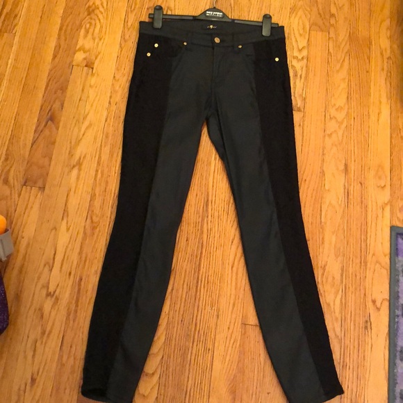 Black jeans with lace trim on the legs. - Picture 1 of 2